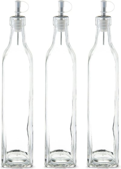 Zeller Azijnfles of Oliefles - 3x - glas - 500 ml - schenktuit - Doseerflessen voor op tafel