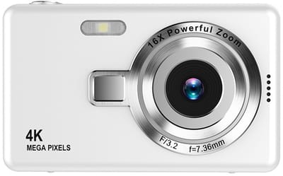 Ynkkvre - 4K Ultra HD CCD Digitale Camera - Digitale Camera - Fototoestel - Fotocamera - Mini Compacte Point-and-Shoot Camera - 96 Megapixel resolutie - 16x digitale zoom - 2,4-inch IPS-scherm - Full HD 1080p video - Wit