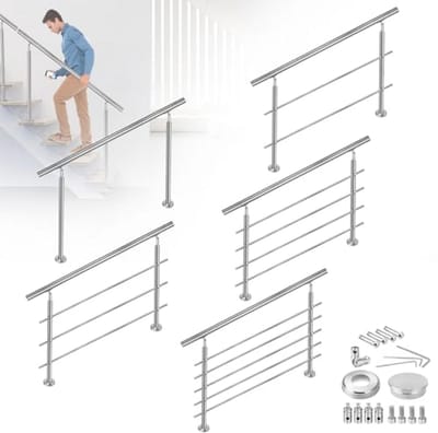 Roestvrijstalen trapleuning voor buiten en binnen - 120 cm - Veiligheidsleuning met bevestigingsmateriaal