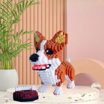 Blocs de Construction Animaux de Dessin Animé Jouet Créatif d'Assemblage Chien Chat Animal de Compagnie Jouets Éducatifs Puzzle DIY Pour Enfants Cadeaux d'Anniversaire Décoration de Maison brown
