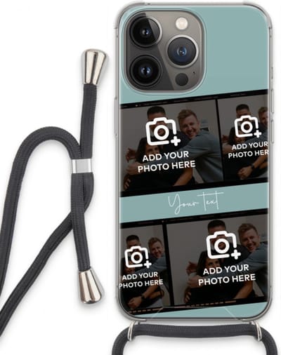 Gepersonaliseerd - Case Company® - Hoesje met koord geschikt voor iPhone 13 Pro hoesje met Koord - Filmrol N°2 - Telefoonhoesje met Zwart Koord - Extra Bescherming aan alle Kanten en Over de Schermrand
