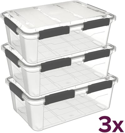 Waterdichte opbergbox 32 liter (voordeelbundel) Five® - Heavy Duty - Transparant - Stapelbaar | Nestbaar | Met deksel | Waterdicht | Heavy Duty - Opbergbox met deksel - Opslagbak - Opslagbox- Opbergbak
