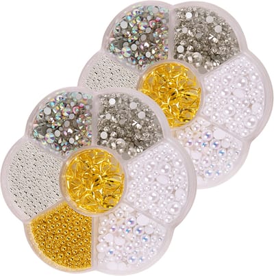 YUBBI Nagel 3D Glitter en Figuur Carousel - Nail Art Set - Nagelsteentjes - Strass - Strikjes - Parels - 2 Stuks - Nr. 10 Luxury Lover