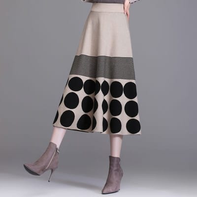 Jupe Tricotée Taille Haute pour Femmes Hiver Jupe Épaisse Mi-Longue Trapèze Laine One size kaki