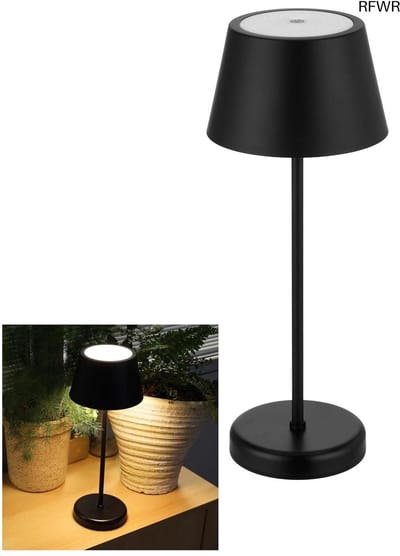 RFWR® Draadloze LED-tafellamp voor binnen en buiten, dimbaar, 38 cm, IP44, zwart