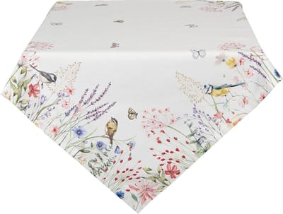 Clayre & Eef Tafelkleed 130x180 cm Wit Groen Katoen Rechthoek Bloemen Tafellaken