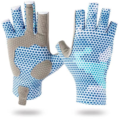 Honigraat blauw, S/M Vishandschoenen-halfvingerig-UV-bescherming-antislip-zonwerend-buitensport-havissen en sportvissen accessoire
