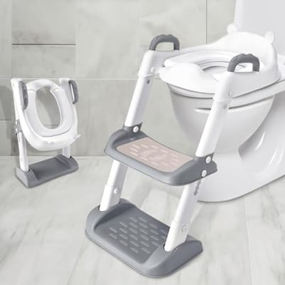 Mkitnvy Toiletbril voor kinderen, toiletbril met ladder, verstelbare wc-trainer met PU-bekleding, spatwaterdicht en antislip, voor jongens en meisjes baby's