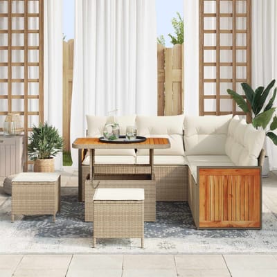 vidaXL - Tuinbank - Set - met - kussen - 8 - pcs - Beige - en - Crème