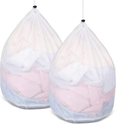2 netzakken voor wasmachine, 40 x 30 cm, wasnet, vuile waszak met trekkoord, voor schoenen en wasmachine