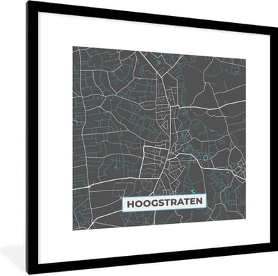 Fotolijst incl. Poster - Kaart – Plattegrond – Stadskaart – Hoogstraten – België - Grijs - 40x40 cm - Posterlijst