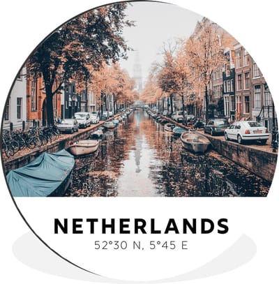 WallCircle - Wandcirkel - Muurcirkel - Nederland - Kanalen - Boten - Aluminium - Dibond - 30x30 cm - Binnen en Buiten