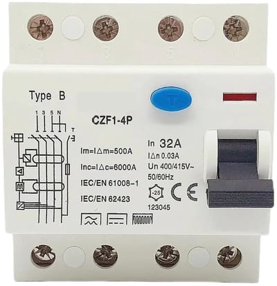 Aardlekschakelaar - Stroomonderbreker - Elektrische Veiligheid - 4-polig - 40A 30mA - Grijs
