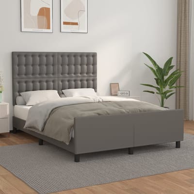 vidaXL - Bedframe - met - hoofdbord - kunstleer - grijs - 140x200 - cm