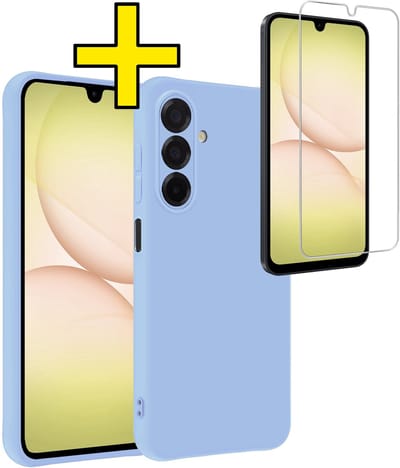 Hoesje - Met Screenprotector - Geschikt voor Samsung Galaxy A17 - Sterk & Shockproof - Back Cover - Siliconen Case - Telefoon Hoes - Telefoonhoesjes - Lichtblauw