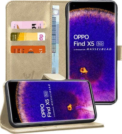 Hoesje geschikt voor Oppo Find X5 - Portemonnee Book Case Goud