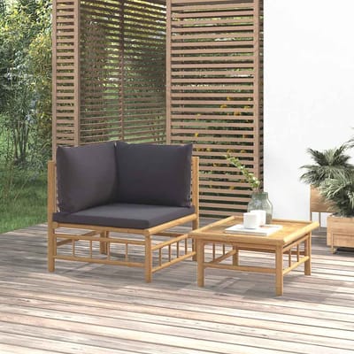 vidaXL - 2-delige - Loungeset - met - kussens - bamboe - donkergrijs