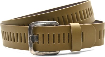 Timbelt Leren Geperforeerde Sleufjesriem Riem voor Dames en Heren - Breedte 4 cm - Sleufjes Riem Echt Leer - army green - Riemmaat 95 - Totale lengte 110 cm
