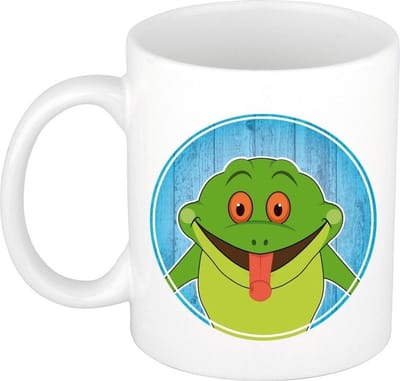Kikker mok - wit - keramiek - 300 ml - kinder beker kikker