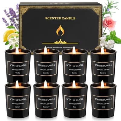 Aromatherapie Geurkaarsen Set voor Vrouwen en Mannen - 8 Stuks Stressverlichting voor Bad, Yoga en Cadeaus
