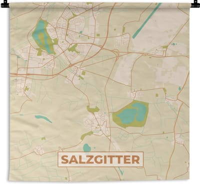 Wandkleed - Wanddoek - Plattegrond - Salzgitter - Kaart - Stadskaart - Vintage - 180x180 cm - Wandtapijt