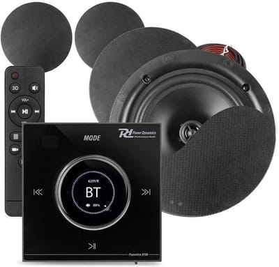 Power Dynamics Powerline B100B inbouw versterker met 4 plafondspeakers - 6.5 inch - 4x 25W - Zwart