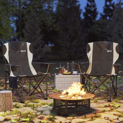 MODFU - Campingstoelen - Opvouwbaar Met Armleuningen En Bekerhouder - Voor Buiten - Metaal - Zwart
