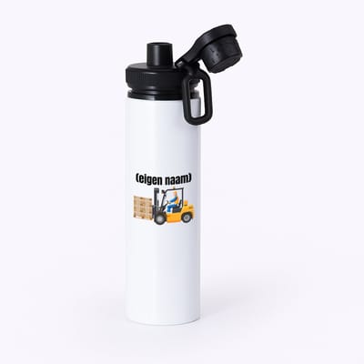 Hacebo® - heftruck met pallet met eigen naam waterfles met draaidop zwart - Heftruck - mensen die werken in de magazijn - collega's - verjaardag - afscheidscadeau - geschenk - kado - water fles - 850ML