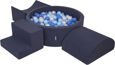KiddyMoon schuimspeelplaats met rond ballenbad (200 ballen) ballenbakken voor baby's speelbad hindernisbanen, made in the eu, donkerblauw:babyblue/blue/pearl
