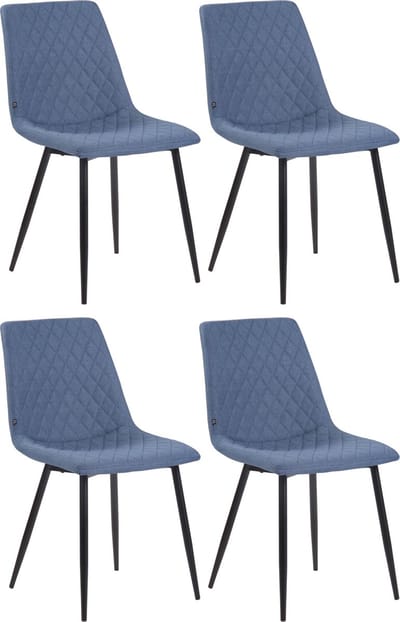 CLP Telde Set van 4 Eetkamerstoelen - Zonder armleuning - Metaal frame - Stof - blauw