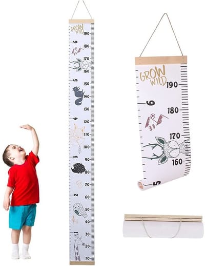 Allecto - Hoogteliniaal voor Kinderen - Groeimeter voor Kinderen - Verwijderbare Wandophangingen - Canvas en Hout - Babygroeigrafiek - Geschikt voo...