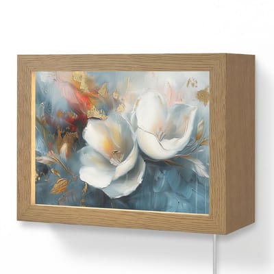 Wandlamp 20x15 cm - Oplaadbaar - Bloemen - Wit - Goud - Kunst - Abstract - Wandlampen binnen woonkamer - Slaapkamer lamp met kabel - Decoratieve nachtlamp - Vloerlamp snoer