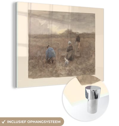 ® Glasschilderij 160x120 cm - Schilderij acrylglas - Aardappelrooiers - Schilderij van Anton Mauve - Foto op glas - Muurdecoratie woonkamer - Wanddecoratie slaapkamer - Schilderijen