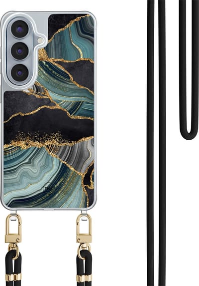Telefoonhoesje met koord geschikt voor Samsung S26 - Marble jade stone - Inclusief koord - Transparant, Multi - - Crossbody beschermhoes - Met Telefoonketting