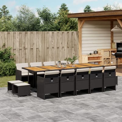 vidaXL - 15-delige - Tuinset - met - kussens - poly - rattan - zwart