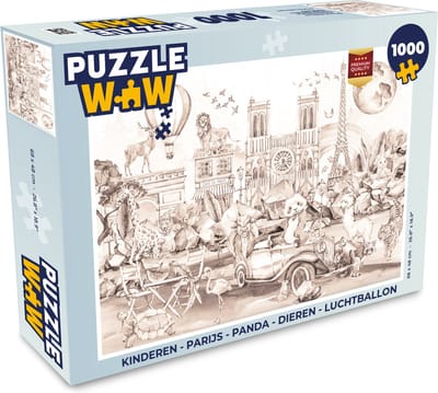 Puzzel Kinderen - Parijs - Panda - Dieren - Luchtballon - Legpuzzel - Puzzel 1000 stukjes volwassenen