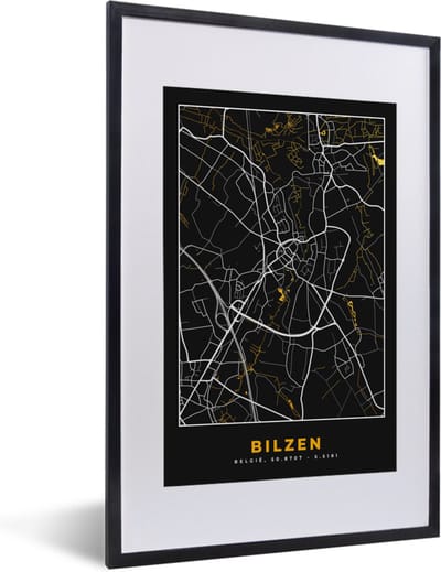 Fotolijst incl. Poster - Stadskaart - Bilzen - Goud - Kaart - Plattegrond - 40x60 cm - Posterlijst
