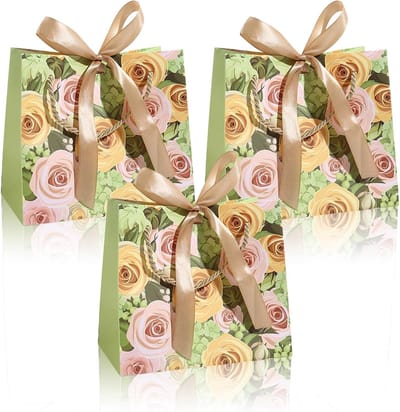 Dailygoods - BSITSSS 3 Rozen Gift Bags, Happy Birthday Luxe Gift Bag, 25x12x20cm Groen Party Favor Candy Zakken voor Meisjes Douche Decoraties