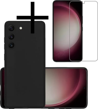 Hoesje - Met Screenprotector - Geschikt voor Samsung Galaxy S23 - Sterk & Shockproof - Back Cover - Siliconen Case - Telefoon Hoes - Zwart