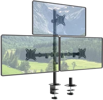 Aurixi® Monitorarm 3 schermen - Muurbeugel met C- Klemdoorvoertule - Zwart - 44cm x 16cm x 17cm