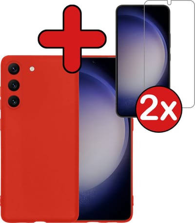 Hoesje - Met 2x Screenprotector - Geschikt voor Samsung Galaxy S23 - Sterk & Shockproof - Telefoon Hoes - Back Cover - Siliconen Case - Telefoonhoes - Rood