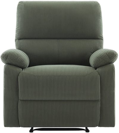 Vente-unique Elektrische relaxfauteuil van groen ribfluweel LUNANO