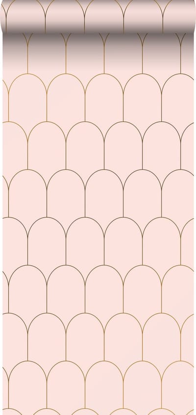 ESTAhome behang art deco motief zacht roze en goud - 53 cm x 10.05 m - 139201