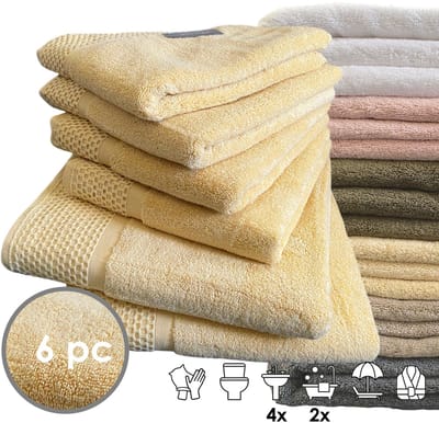 iSleep Deluxe Badtextiel - Voordeelset (6 delig) - 4x Handdoek 60x110 cm - 2x Badlaken 70x140 cm - Beige