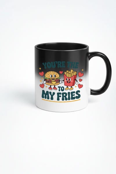 Magische Mok "Jij bent de Burger voor mijn Frietjes" | Warmtegevoelige Mok Hamburger Friet Cadeau Liefde