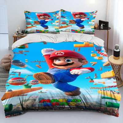 Retro 23 Stijl Mario Cartoon Dekbed Beddengoed Set Dekbedovertrek Bed Set Dekbedhoes Kussensloop Queen Beddengoed Set Volwassenen Kinderen Cadeau EU Single(135*200cm)3pcs