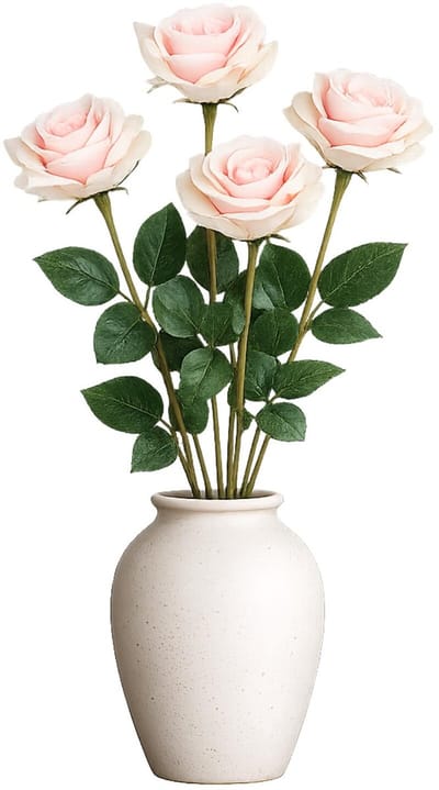 Mica Decorations Kunstbloem Roos Valentine - 4x - H59 cm - lichtroze - kunststof - stelen kunstbloemen - boeket - rozen bloemetjes - Valentijnsdag
