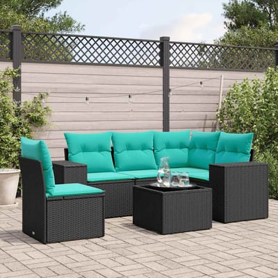 vidaXL - 6-delige - tuinbankset - met - kussens - van - zwart - polyrotan