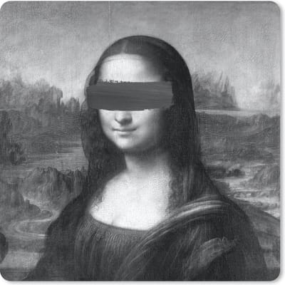 Muismat 20x20 cm - Mousepad Mona Lisa - Leonardo da Vinci - Zwart - Wit - Muismatten