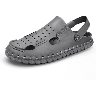 Heren Sandalen met Gesloten Teen Zomer Nieuw Plat Antislip Slijtvast Hol Ademend Bovenkleding Twee-Weg Sandalen Gaten Schoenen 46 grijze kleur